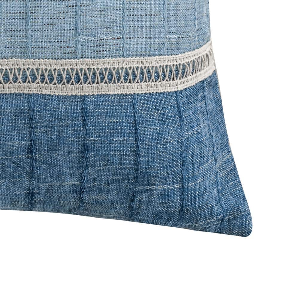 Blue Chenille Embroidered Square Throw Pillow 18x18