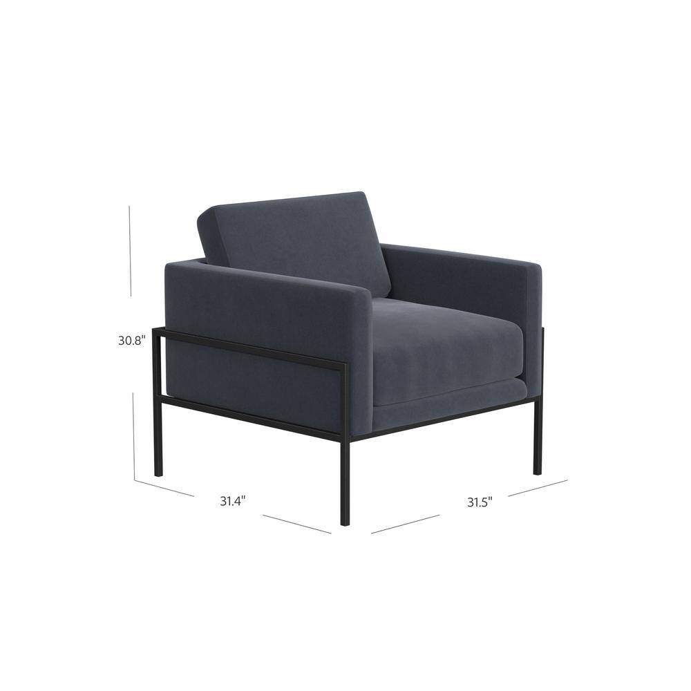 Steel Blue Velvet Modern Metal Frame Accent Chair