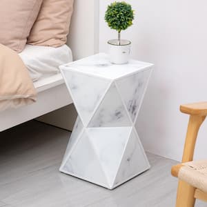17.4"in Elegant Classical Marble White Geometry Specialty End Table, MDF frame side table for bedroom, living room