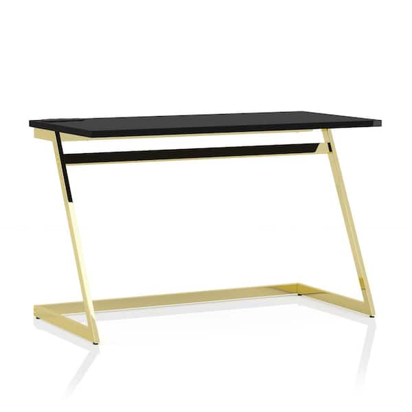 Furniture of America Bergerre 47.25 in. Rectangle High Gloss Black and Brass Plating Writing Desk