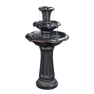 37.8 in. Gray Outdoor 3-Tier Lily Birdbath Waterfall Floor Fountain