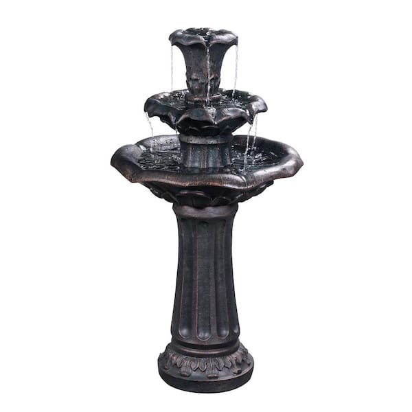 Teamson Home 37.8 in. Gray Outdoor 3-Tier Lily Birdbath Waterfall Floor Fountain