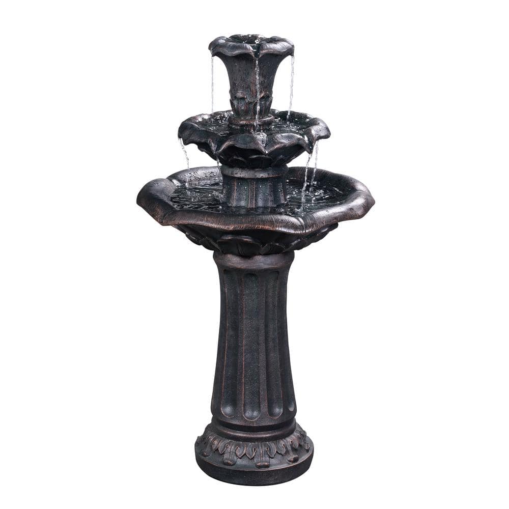 Teamson Home 37.8 in. Gray Outdoor 3-Tier Lily Birdbath Waterfall Floor ...