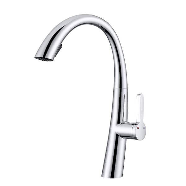 GELE Single Handle Pull Out Kitchen 16.5 in Faucets 360° Swivel Spout, Silver Chrome