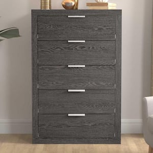 Harlowin 5-Drawer Dark Gray Oak Chest of Drawers (46.4 in. H x 16.2 in. W x 30.7 in. D)