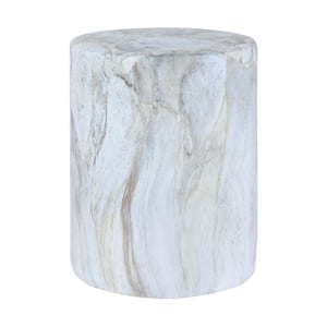 Troy 16" Modern Minimalist Faux Marble Column Indoor/Outdoor Accent Table, Gray/Gold