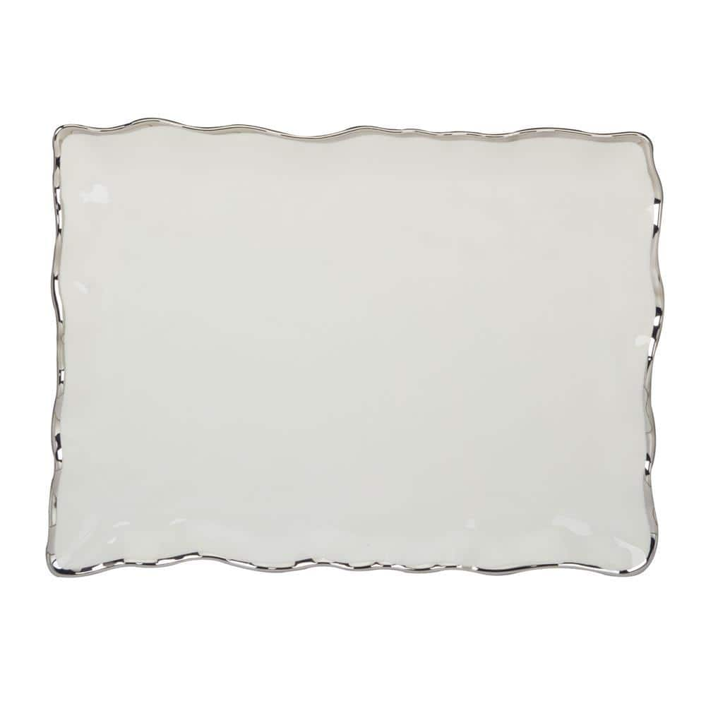 Certified International 16 in. Multi-Colored Porcelain Regency Silver Rectangular Platter