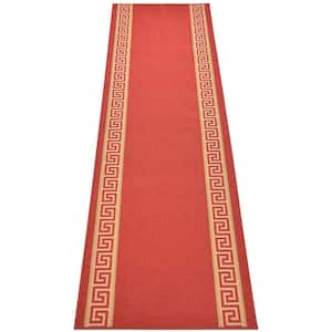 Meander Greek Key Design Cut to Size Red Color 22" Width x Your Choice Length Custom Size Slip Resistant Runner Rug