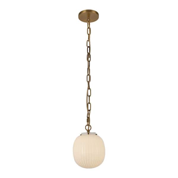 Cherise 7-in 1 Light 60-Watt Brushed Gold/Glossy Ribbed Opal Glass Pendant Light