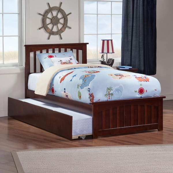 AFI Mission Twin Extra Long Bed with Matching Footboard and Twin Extra Long Trundle in Walnut