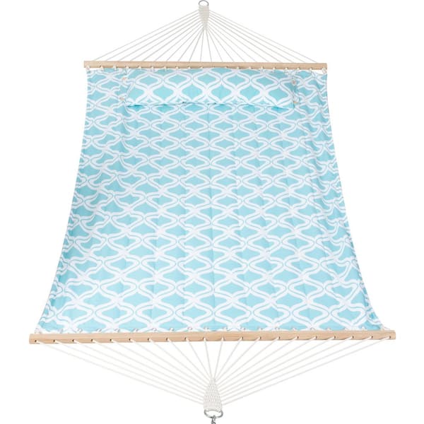 Atesun Double Hammock Quilted Fabric Swing with Spreader Bar, Detachable Pillow, 55" x 79" Large Hammock, Baby Blue