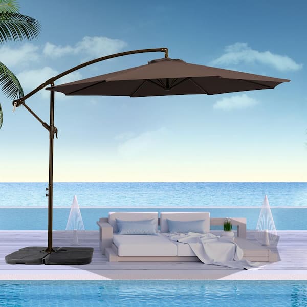 JEAREY 120 in. Innovative Tilt Design Offset Cantilever Umbrella in Brown