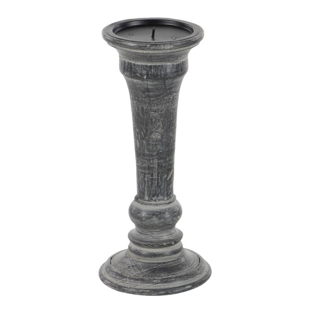 Black Mango Wood Ridge Embellished Candle Holders, Set of 3