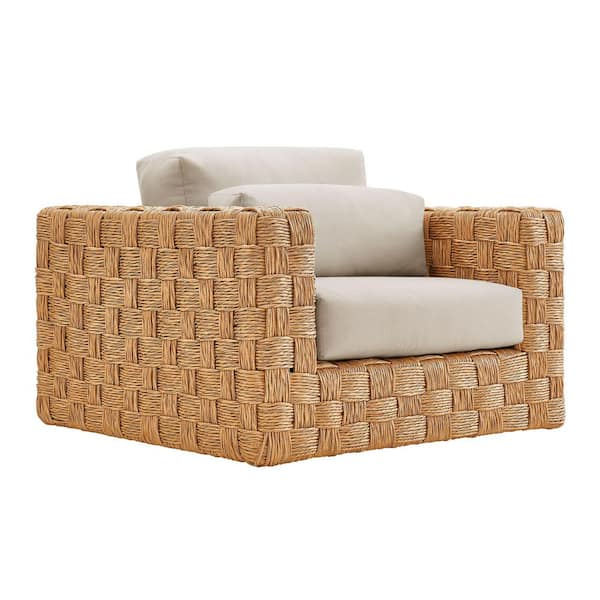 Thames Wicker Rattan Outdoor Lounge Chair in Natural Light Gray