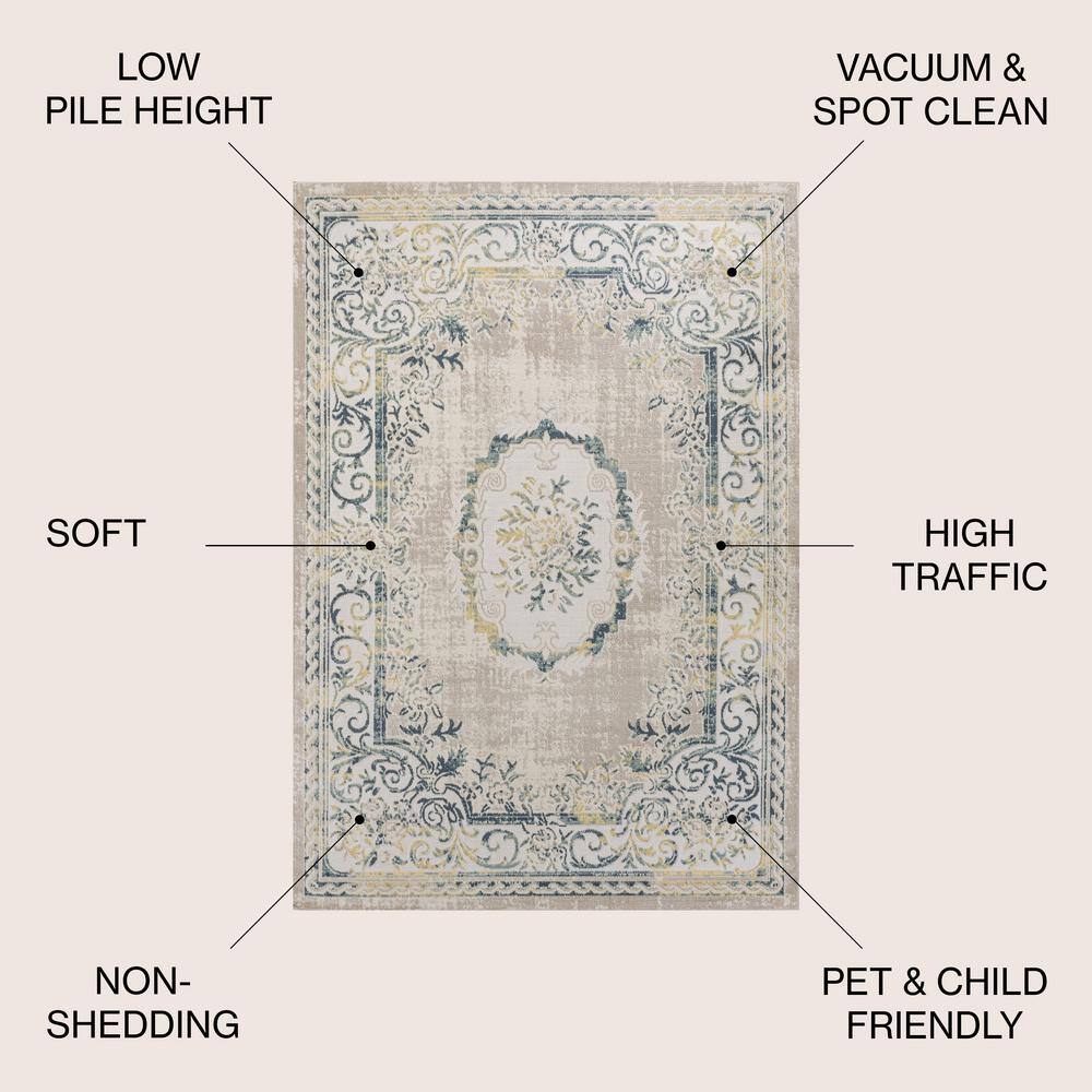 Ivory/Navy 4' x 6' Reversible Synthetic Medallion Rug