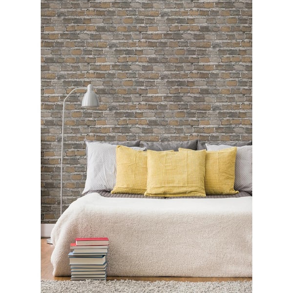 Lennox Multi-Colored Brick Fabric Vinyl Non-pasted Textured Wallpaper