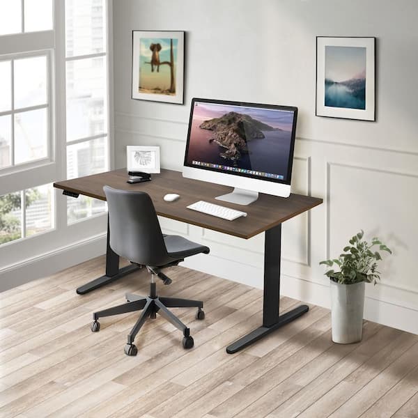 55 in. Rectangular Brown Tabletop Dual Motor Electric Standing Desk with Black Base