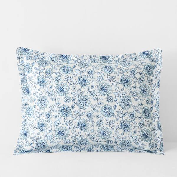 The Company Store Company Cotton Poonam Blue/White Floral Cotton Percale Standard Sham