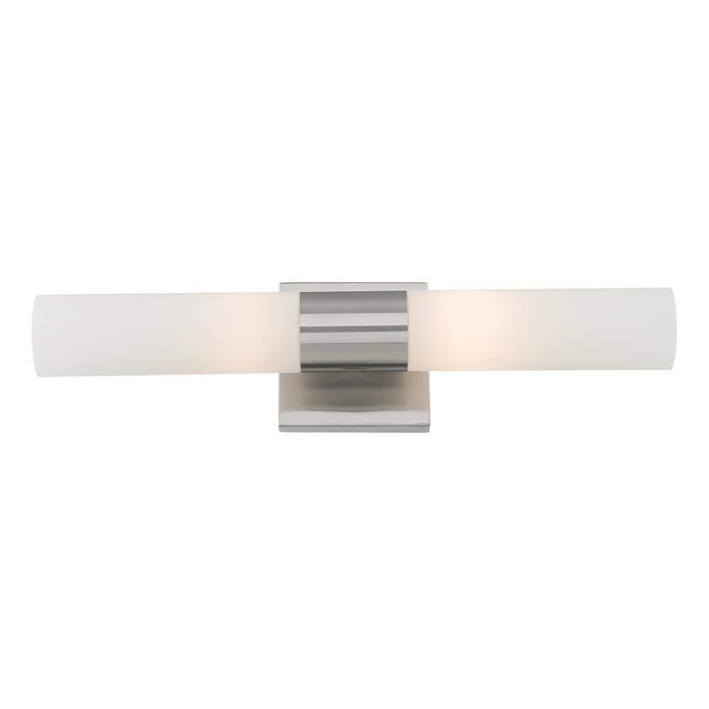 Aero Brushed Nickel 2-Light Outdoor Vanity with Etched Opal Glass