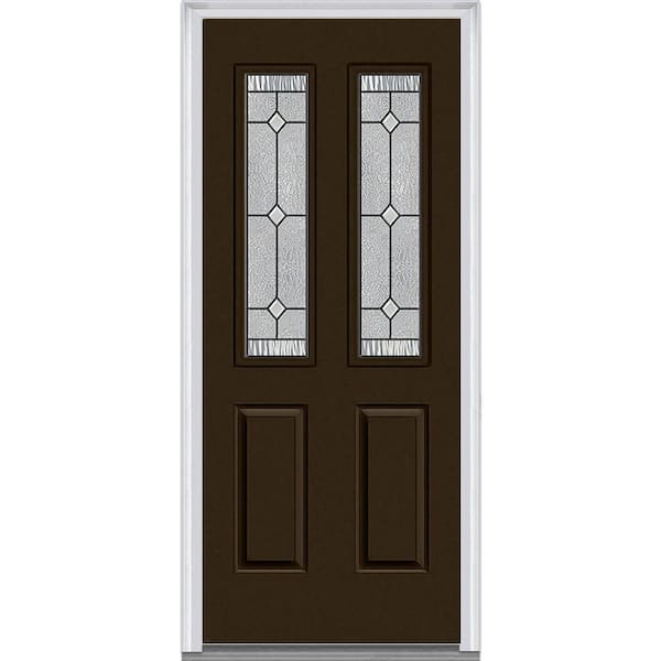 MMI Door 32 in. x 80 in. Carrollton Left-Hand Inswing 2-Lite Decorative 2-Panel Painted Steel Prehung Front Door