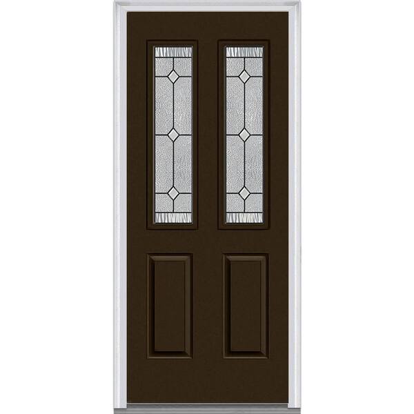 MMI Door 30 in. x 80 in. Carrollton Left-Hand Inswing 2-Lite Decorative 2-Panel Painted Steel Prehung Front Door