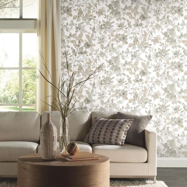 Neutral Watercolor Tan Floral Vinyl Peel & Stick Wallpaper Roll (Covers 28.18 Sq. Ft.)
