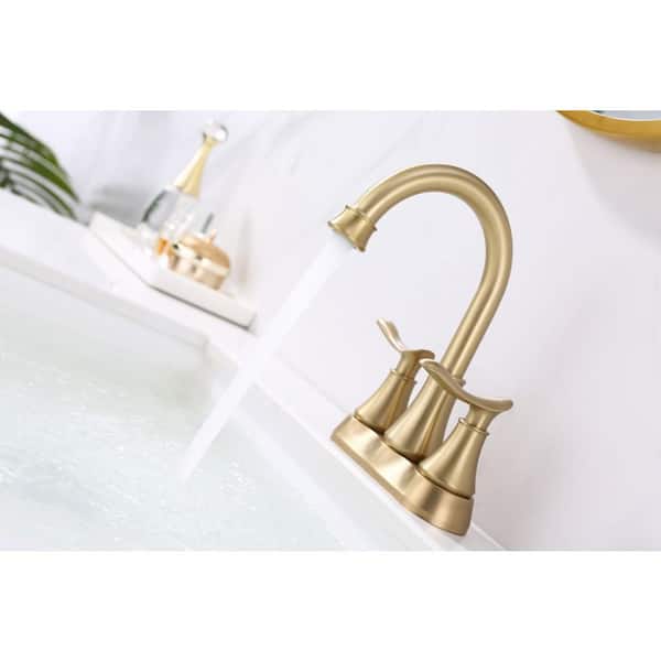 4 in.Centerset 2-Handle Bathroom Faucet, Bathroom Vanity Sink Faucets with Pop-up Drain and Supply Hoses Brushed Gold