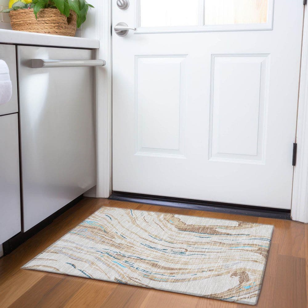 Mayfield Premium Machine Washable Abstract AMF1037 Beige 2 ft. x 3 ft. Area Rug price history on PriceWatchPro