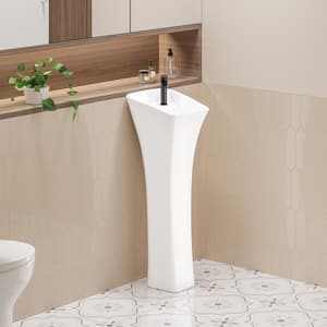 Naples Vitreous China 34 in. Rectangular Pedestal Sink with Faucet Hole and Overflow in Crisp White