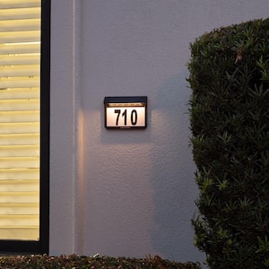 Solar Address Light Dusk to Dawn Warm White LED Wall Plaque and Stake Mount with Peel and Stick Vinyl Numbers