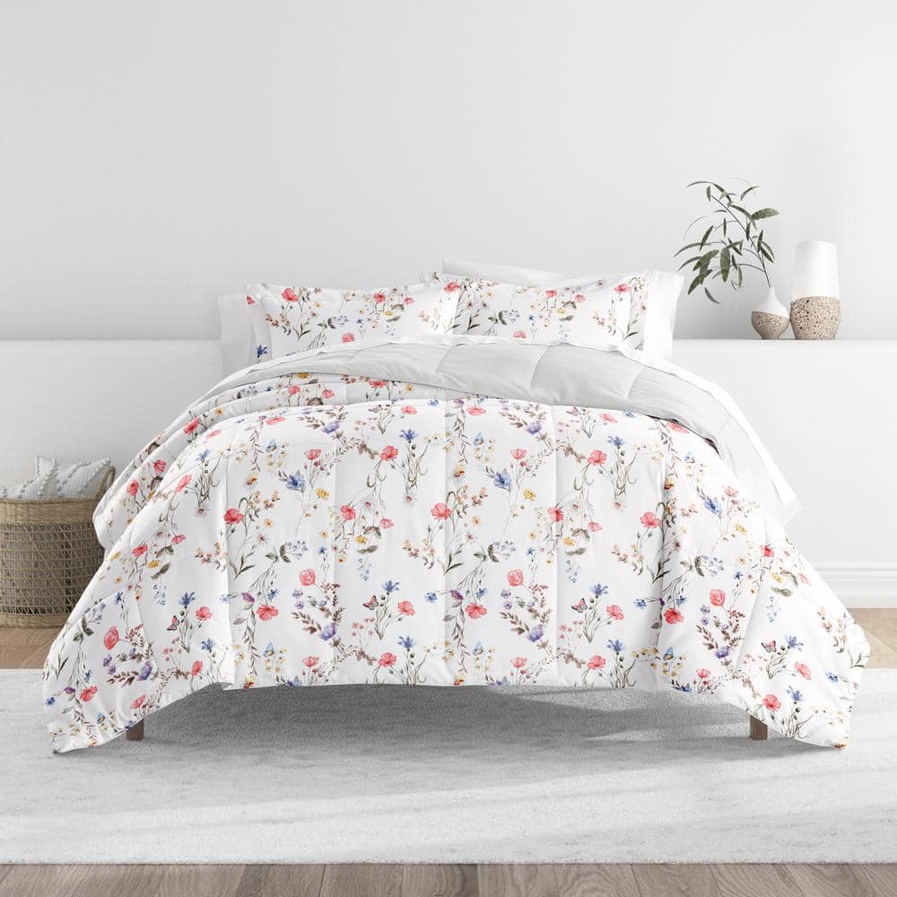 Full Pink Floral Down Alternative Reversible Comforter Set