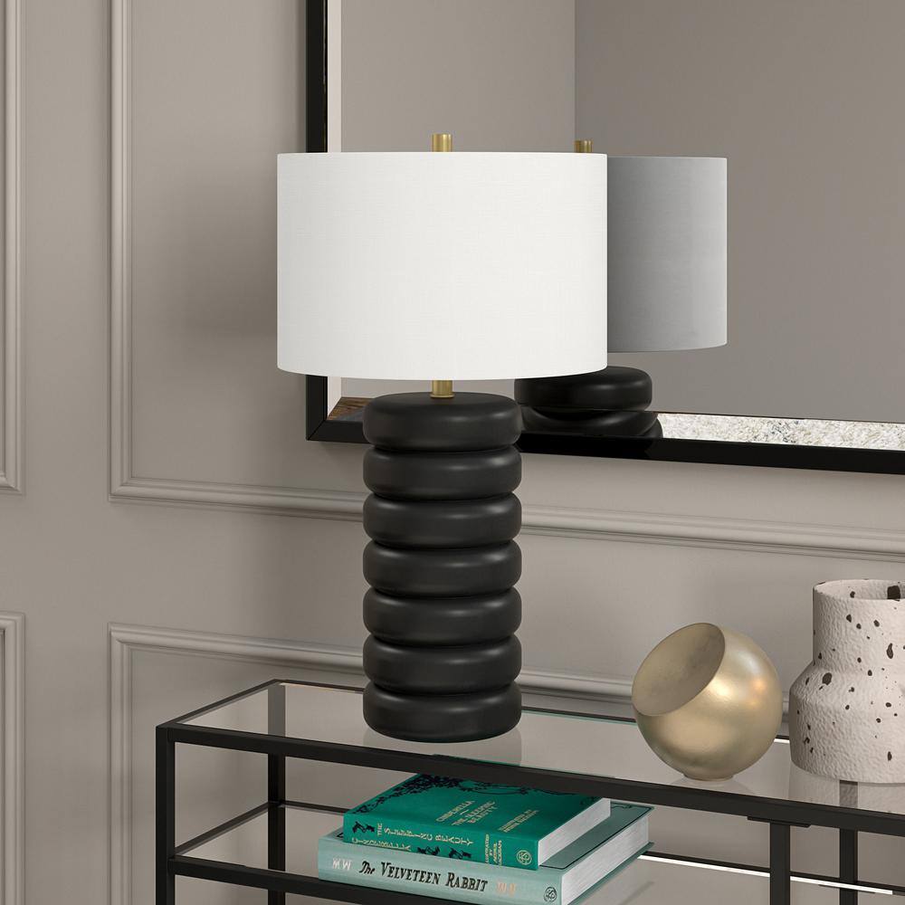 Zelda 25" Glass Bubble Body Table Lamp in Matte Black/Brass