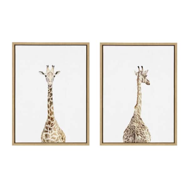 Kate and Laurel Giraffe Front and Back by Amy Peterson Framed Animal Canvas Wall Art Print 24.00 in. x 18.00 in. (Set of 2)