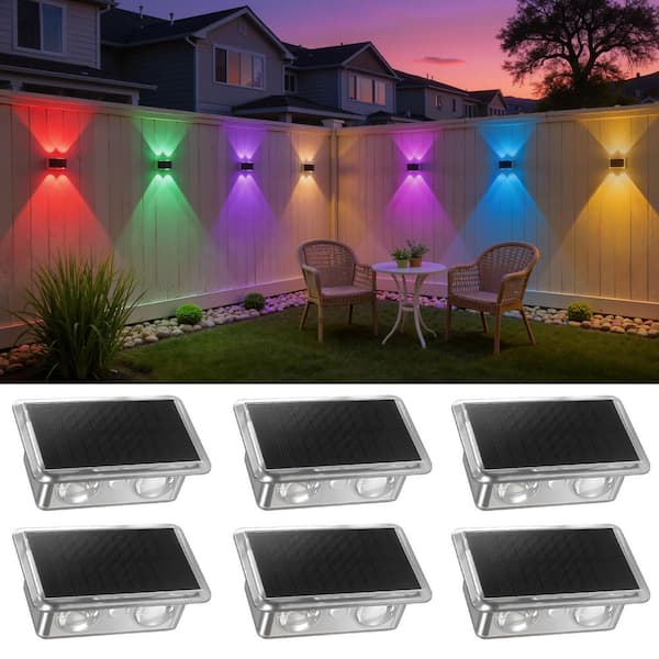 1-Light Black Integrated LED Not Powered Stair Light Dusk to Dawn, Outdoor RGB Step Light for Deck Fence Pathway, 6-Pack