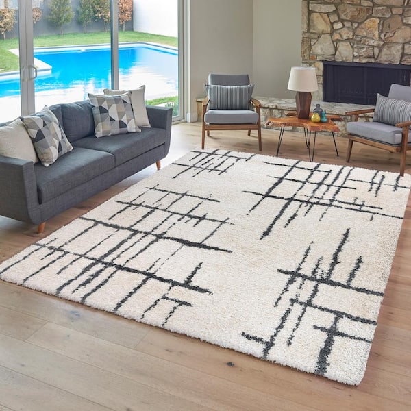 Ultimate Shag Malia Ivory 5 ft. x 8 ft. Abstract Indoor Area Rug