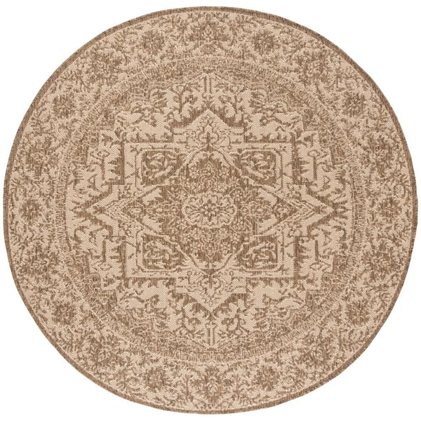 SAFAVIEH Beach House Cream/Beige 4 ft. x 4 ft. Medallion Indoor/Outdoor Patio  Round Area Rug