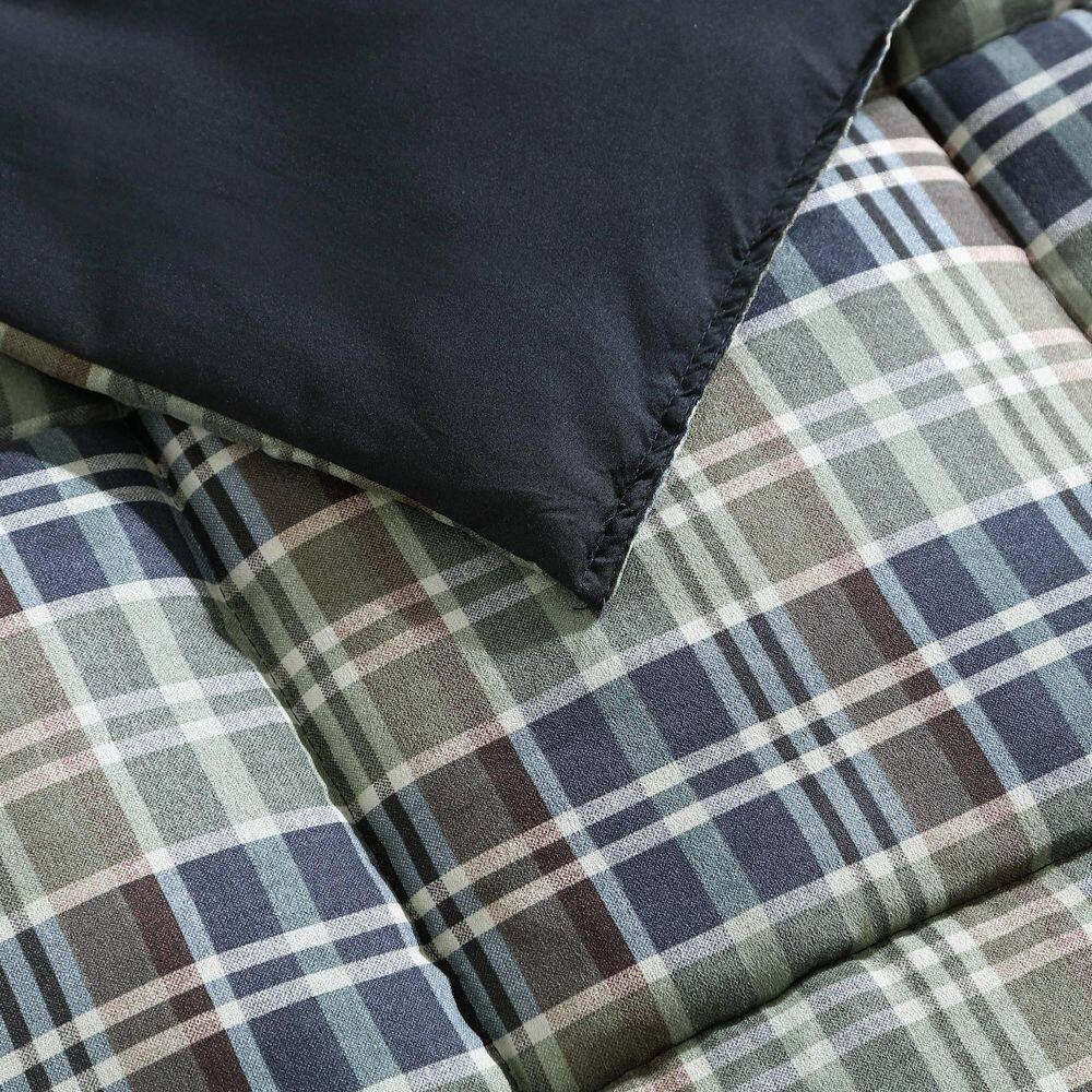 Full Navy Plaid Reversible Microfiber Comforter Set