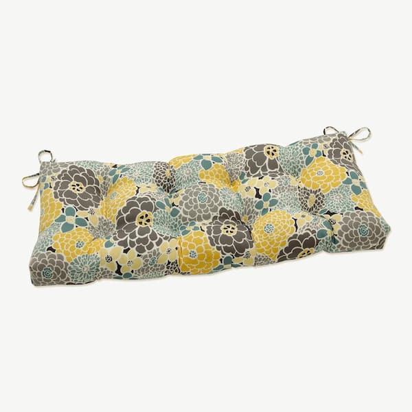 Pillow Perfect Floral Rectangular Outdoor Bench Cushion in Blue