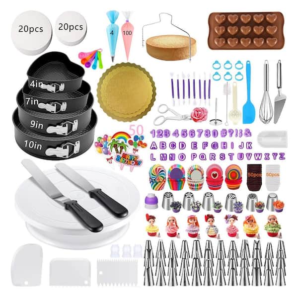 540-Piece Baking Set with 4 Springform Pans, Cake Decorating Tools, Turntable, and Accessories for Beginners