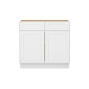 Easy-DIY 36-in W x 24-in D x 34.5-in H in Shaker White Ready to Assemble Drawer Base Kitchen Cabinet With 2 Doors