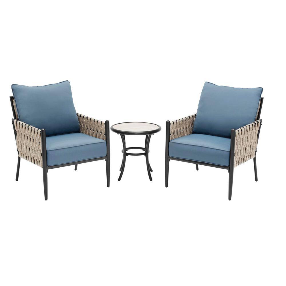 Hampton Bay Dockview 3Piece Metal Outdoor Patio Bistro Set With Blue