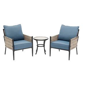 Dockview 3-Piece Metal Outdoor Patio Bistro Set with Blue Cushions