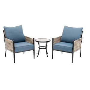 Dockview 3-Piece Metal Outdoor Patio Bistro Set with CushionGuard Blue Cushions