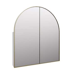 Aria 30 in. x 34 in. x 5 in. D Satin Brass Recessed Medicine Cabinet with Mirror