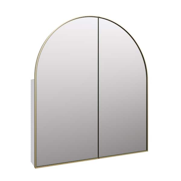 Glass Warehouse Aria 30 in. x 34 in. x 5 in. D Satin Brass Recessed Medicine Cabinet with Mirror