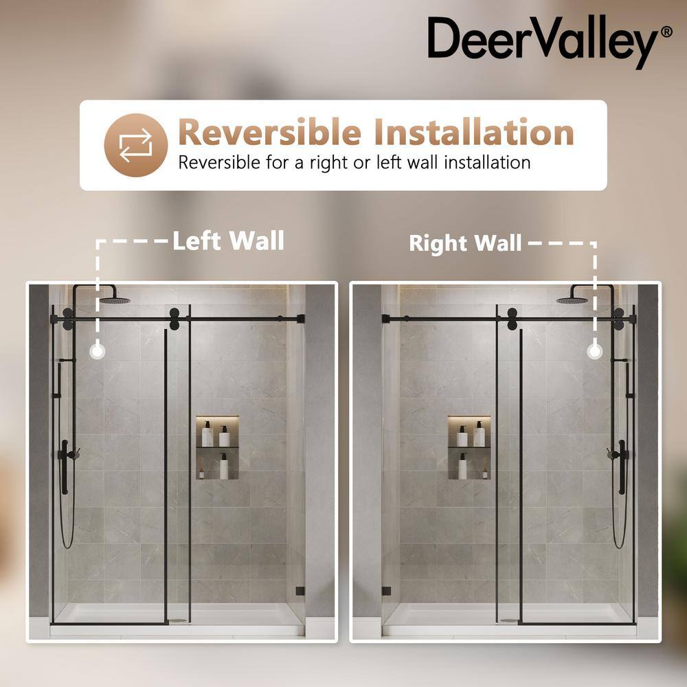 Concord Black Frameless Sliding Shower Door with Tempered Glass