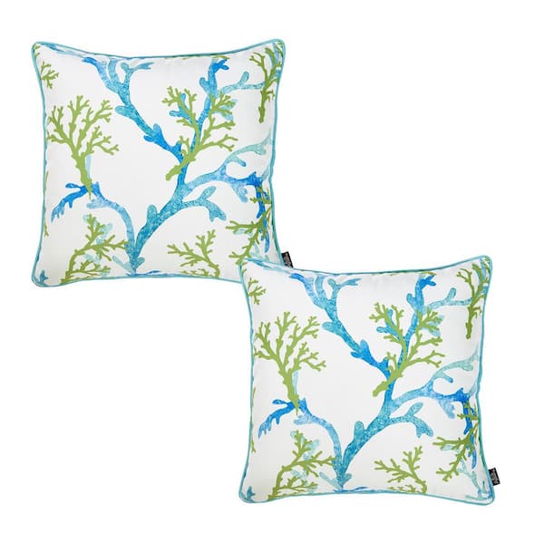 MIKE & Co. NEW YORK Nautical Coastal Ocean Coral Decorative Set of 2 Throw Pillow Covers 18 in. in. x 18 in. in. Square White and Blue