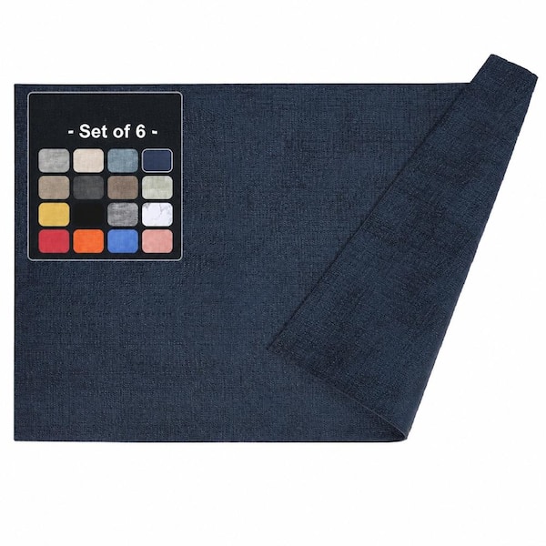 11.8 in. x 17 in. Navy Blue Faux Leather Heat-Resistant Waterproof Placemats, Set of 6 for Dining Tables