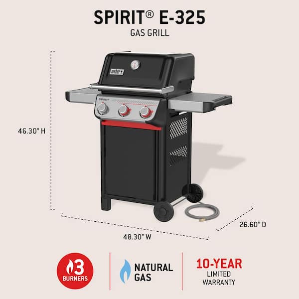 Weber Spirit E-325 3-Burner Natural Gas Grill in Black with