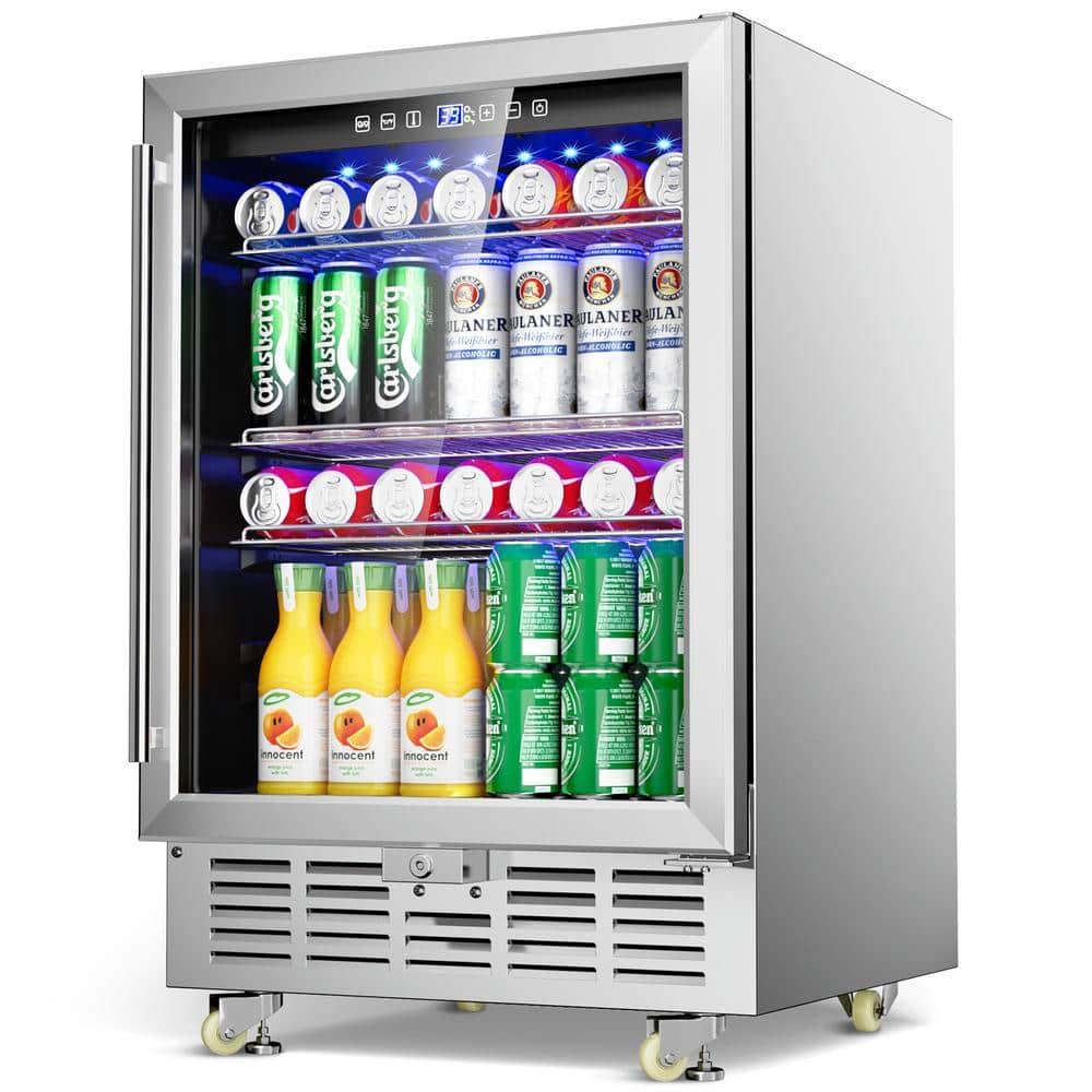 Mojgar 23.2 in. Single Zone 180-Cans Beverage and Wine Cooler in Silver